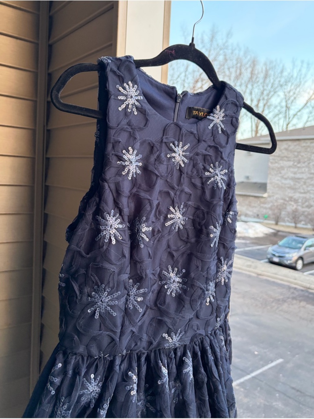 🆕🫐Taylor Navy Blue Floral Sequin Cocktail Dress Fit & Flare Party Dress Size 10 - Picture 8 of 17